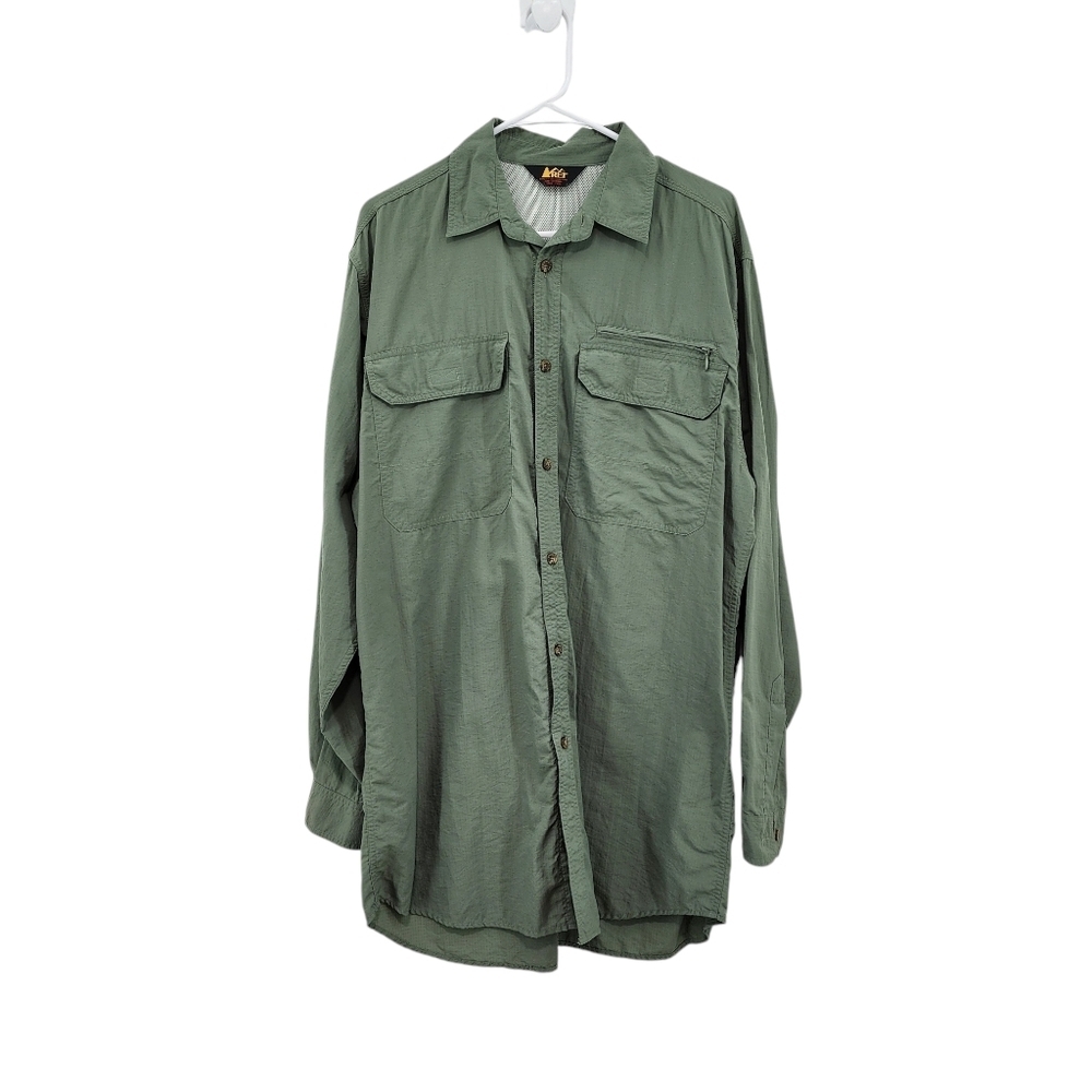 REI Men's Nylon Button Front Pocket Long Sleeve Shirt Outdoors Hiking - MT